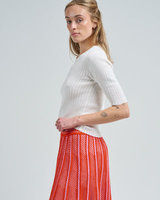 crew neck light laced elbow lenght knit top