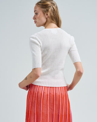 crew neck light laced elbow lenght knit top