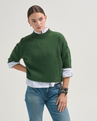 cropped elbow sleeve crewneck sweater
