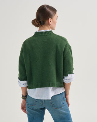 cropped elbow sleeve crewneck sweater