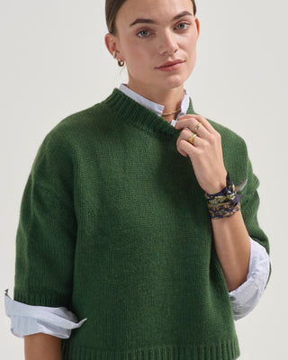 cropped elbow sleeve crewneck sweater