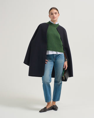 cropped elbow sleeve crewneck sweater