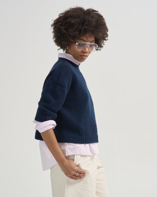 cropped elbow sleeve crewneck sweater