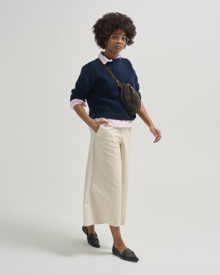 cropped elbow sleeve crewneck sweater