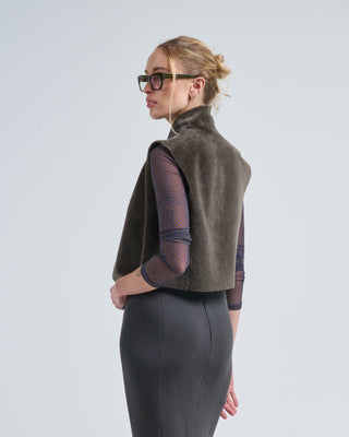 cropped natural edge shearling gilet