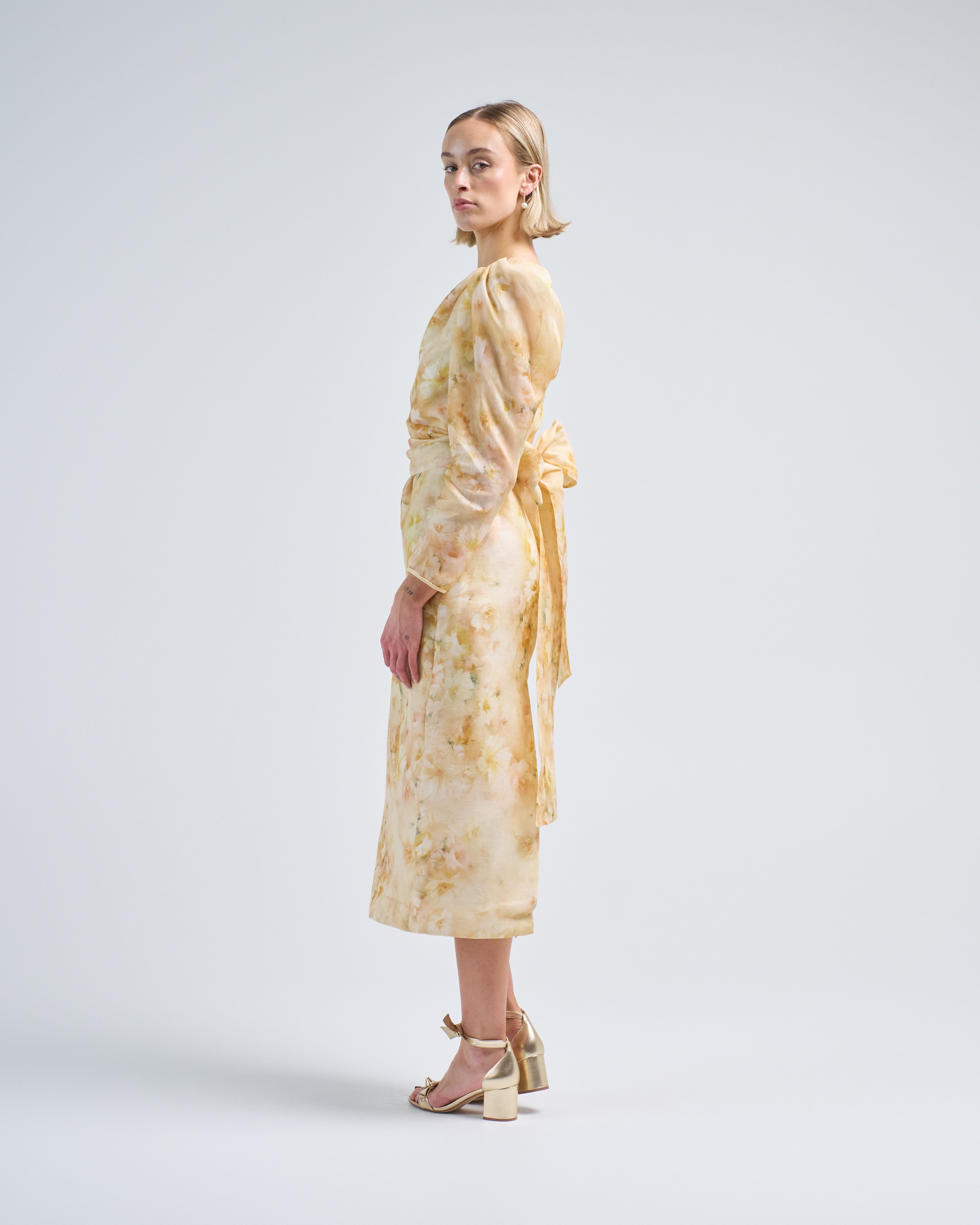 Zimmermann Crush Asymmetrical Midi Dress Yellow Floral Zimmermann Crush Asymmetrical Midi Dress Yellow Floral