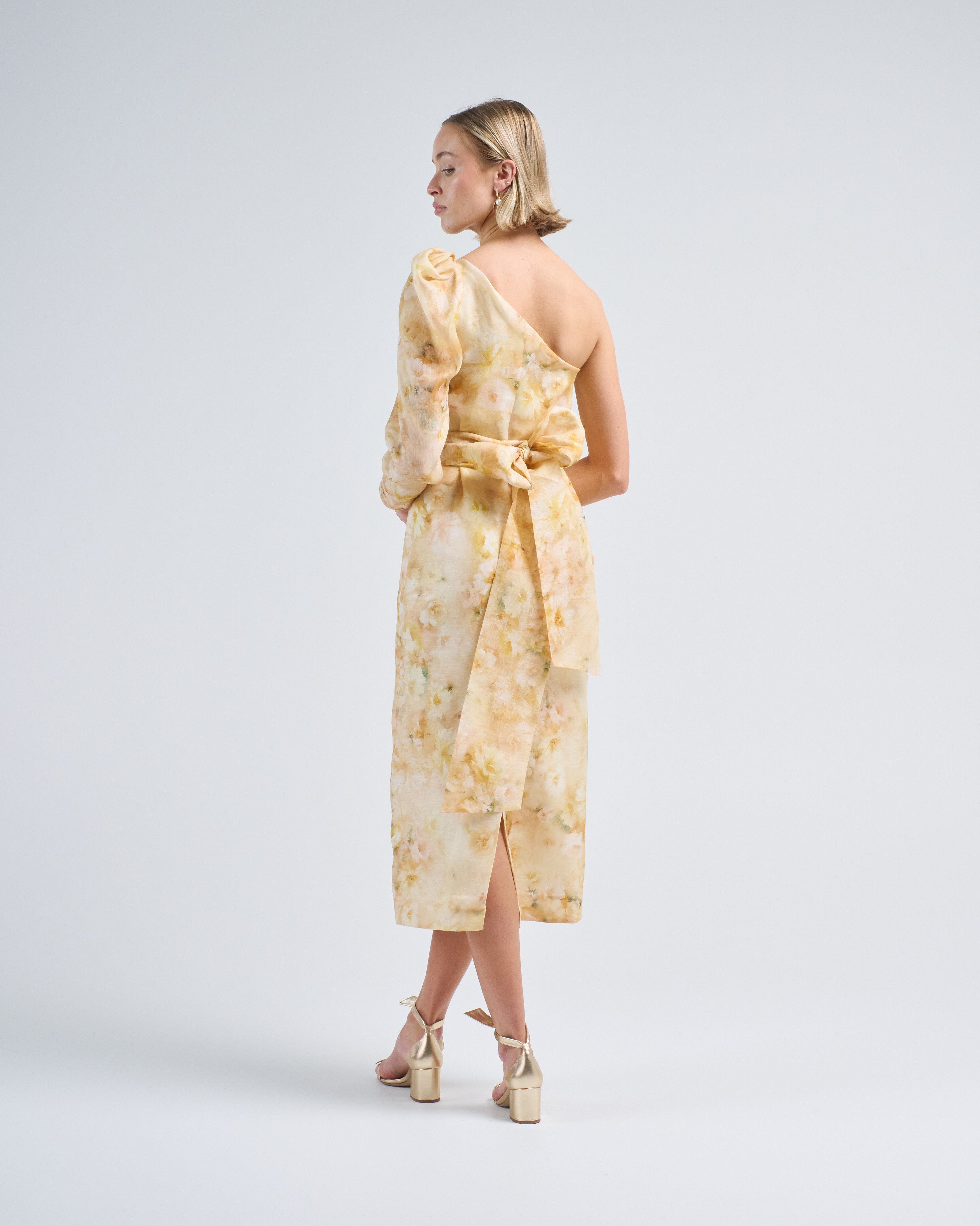 Zimmermann Crush Asymmetrical Midi Dress Yellow Floral Zimmermann Crush Asymmetrical Midi Dress Yellow Floral