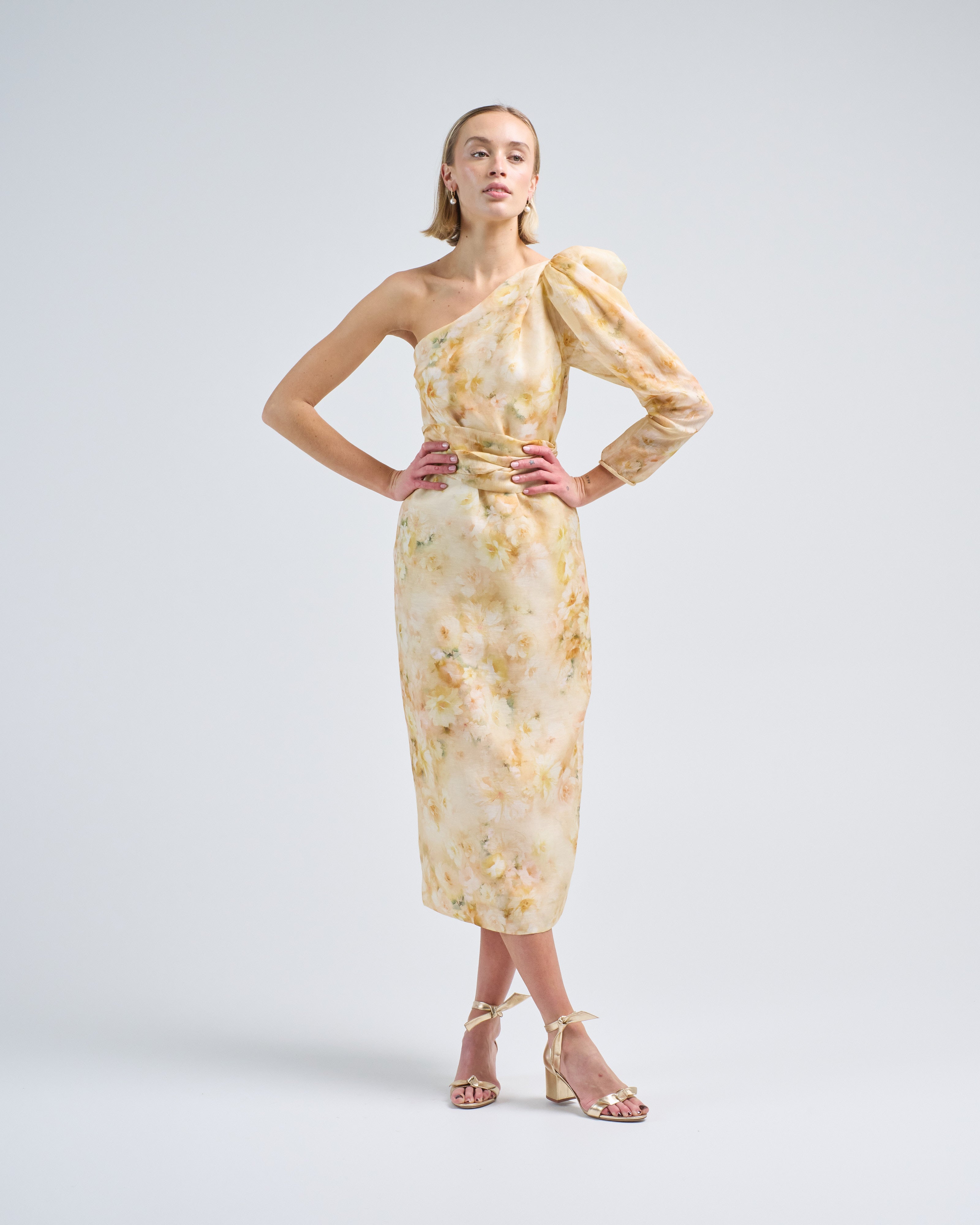 Zimmermann Crush Asymmetrical Midi Dress Yellow Floral Zimmermann Crush Asymmetrical Midi Dress Yellow Floral