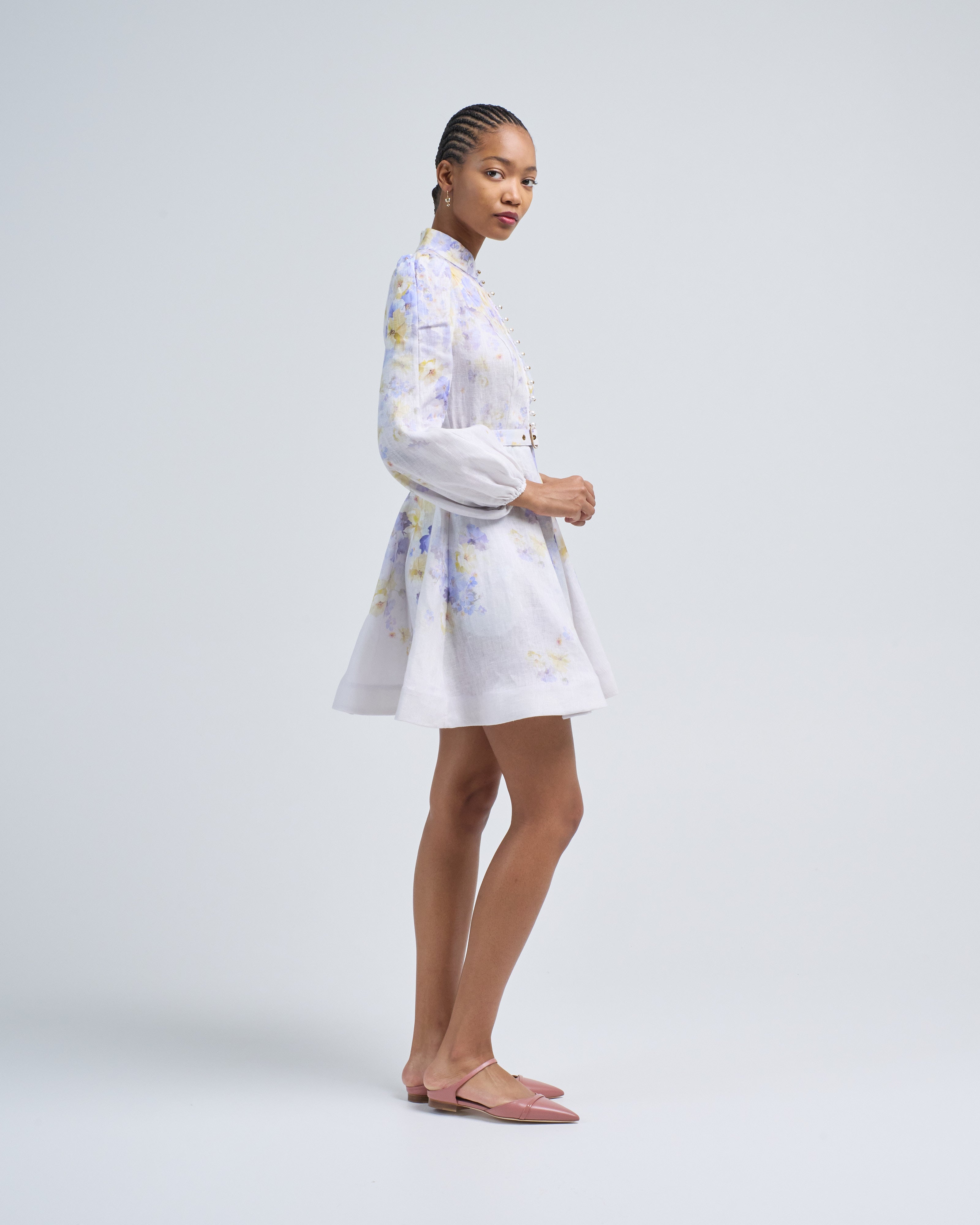 Zimmermann Crush Buttoned Mini Dress Lilac Floral Zimmermann Crush Buttoned Mini Dress Lilac Floral
