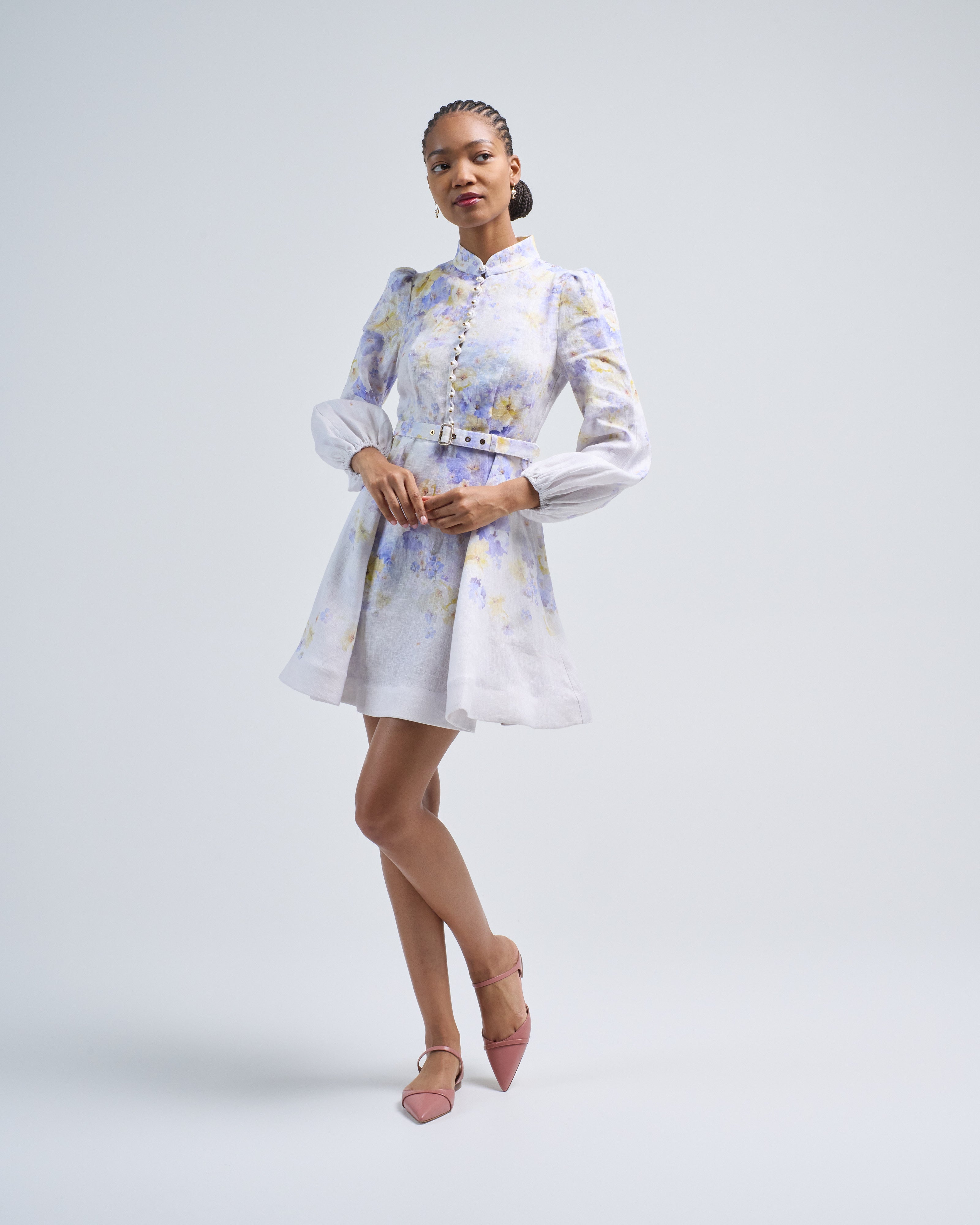 Zimmermann Crush Buttoned Mini Dress Lilac Floral Zimmermann Crush Buttoned Mini Dress Lilac Floral