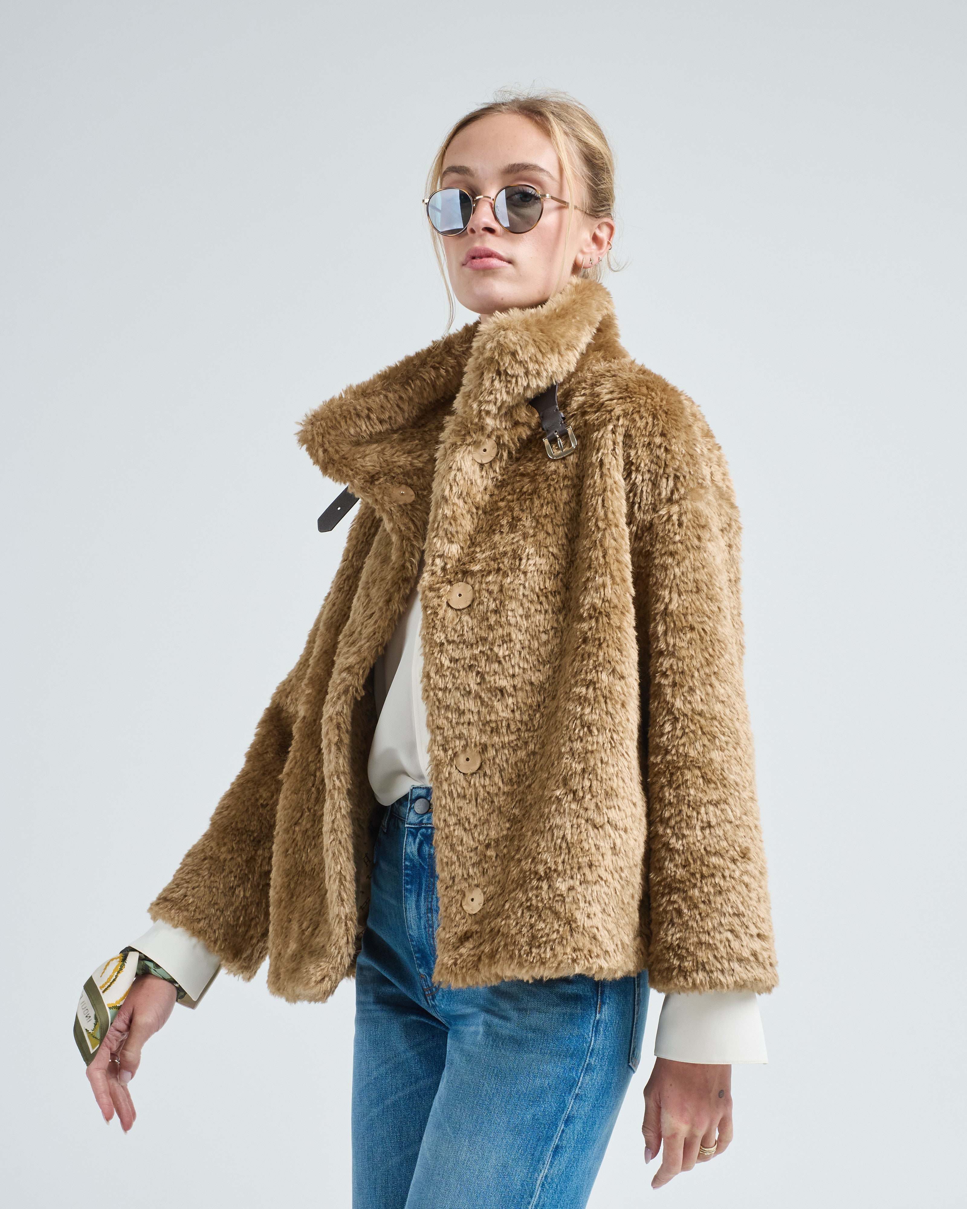 ジャケット・アウター think fur Curly Fur 2way Collar Jacket Herno Curly Faux Fur Jacket W/ High Collar 2000 Sand