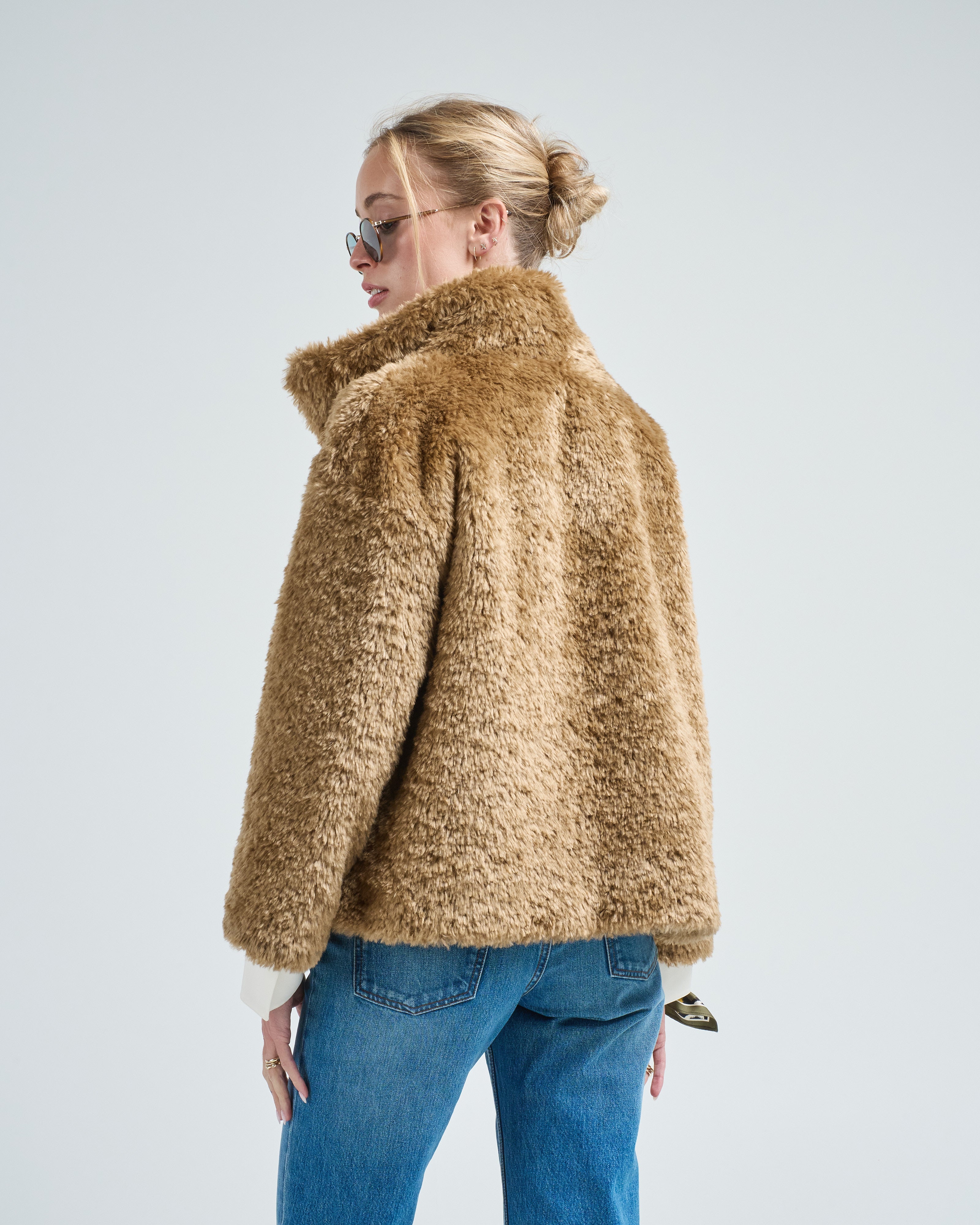 Herno Curly Faux Fur Jacket W/ High Collar 2000 Sand