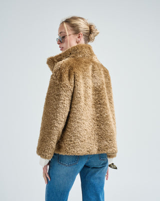 curly faux fur jacket w/ high collar