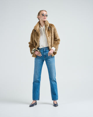 curly faux fur jacket w/ high collar