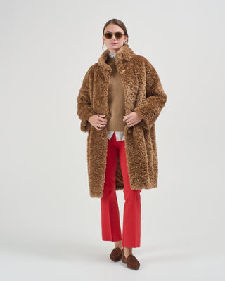 curly faux fur stand up collar coat