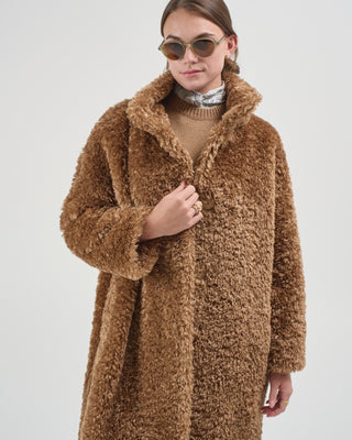curly faux fur stand up collar coat