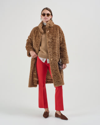 curly faux fur stand up collar coat