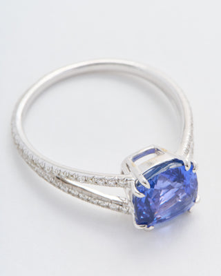 cushion cut sapphire split shank solitaire