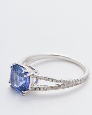 cushion cut sapphire split shank solitaire