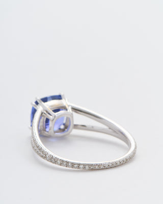 cushion cut sapphire split shank solitaire