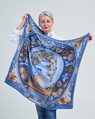 dancing delphinus silk twill square scarf