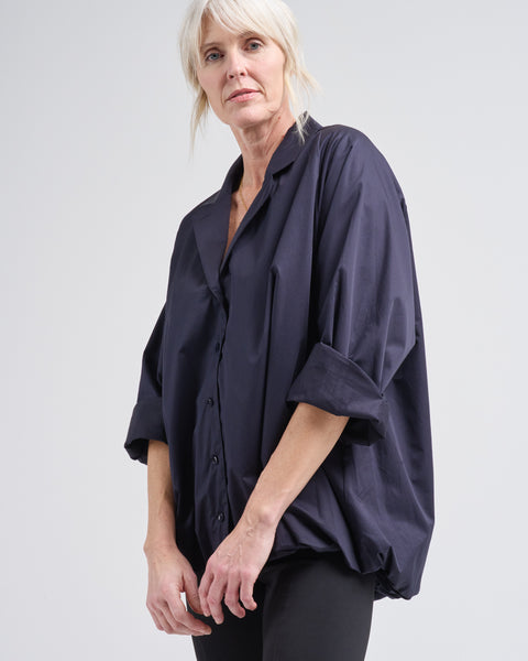 Pachman(パハマン) TWIN BUTTON BLOUSE黒（36） eco_poplin_bubble_hem_shirt_ja