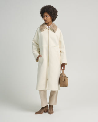 ecowool long coat with faux fur collar