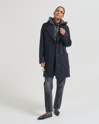 ecowool long coat with removable hooded bib