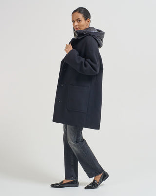 ecowool long coat with removable hooded bib