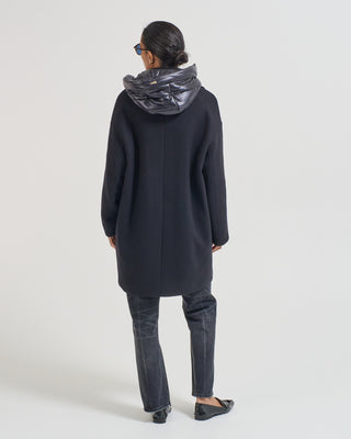 ecowool long coat with removable hooded bib