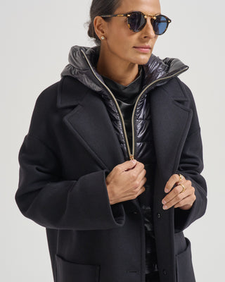 ecowool long coat with removable hooded bib