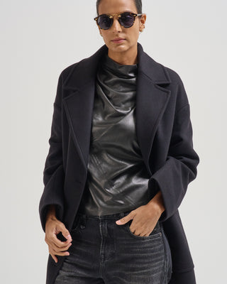 ecowool long coat with removable hooded bib