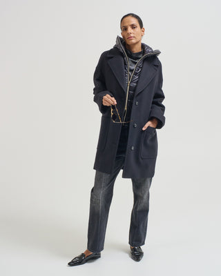 ecowool long coat with removable hooded bib