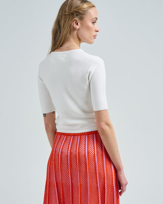 elbow length crew neck fine knit top in cotton