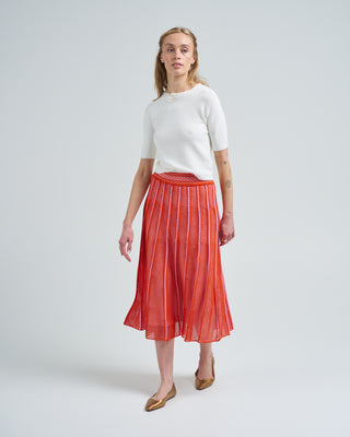 elbow length crew neck fine knit top in cotton