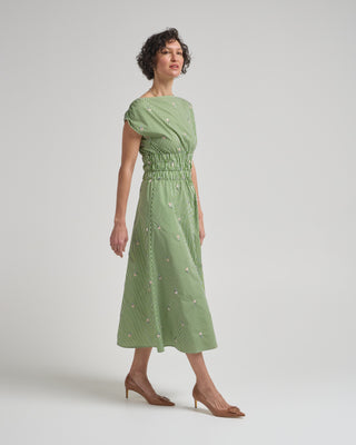 embroidered striped cotton midi dress