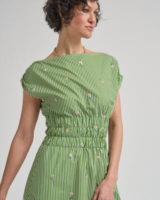 embroidered striped cotton midi dress