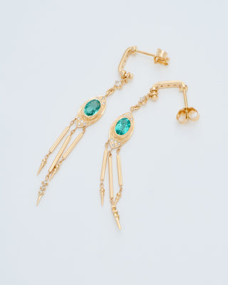 emerald and diamond long earrings