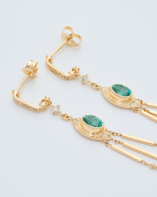 emerald and diamond long earrings