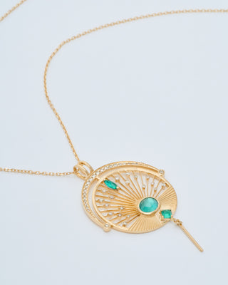 emerald and diamonds sunrise necklace