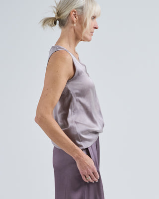 faded effect stretch patchwork silk v neck long tank top with raw cut