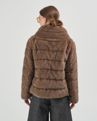 faux mink short high collar puffer jacket