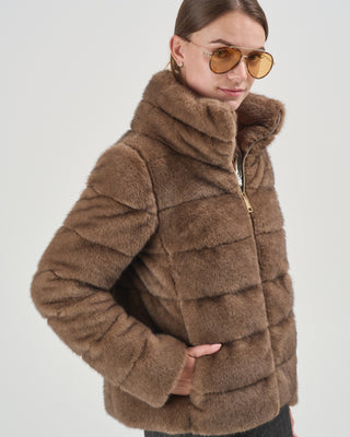 faux mink short high collar puffer jacket