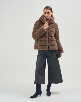 faux mink short high collar puffer jacket