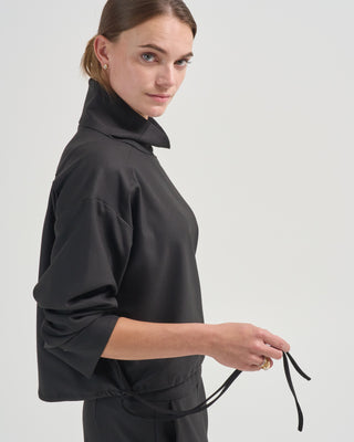 flannel gabardine high neck sweater