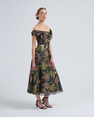floral fil coupe draped dress