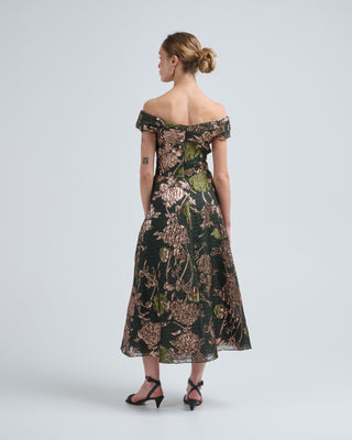 floral fil coupe draped dress