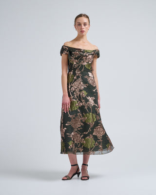 floral fil coupe draped dress