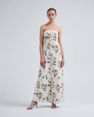 floral jacquard knit beaded strapless dress