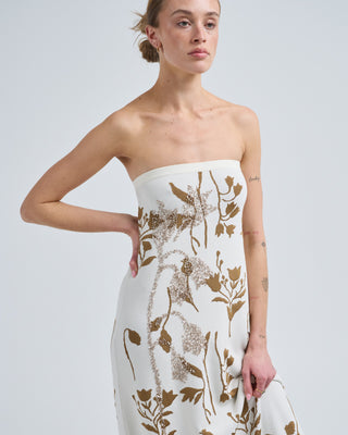 Lela Rose Floral Jacquard Knit Beaded Strapless Dress Cream/Camel Lela Rose Floral Jacquard Knit Beaded Strapless Dress Cream/Camel